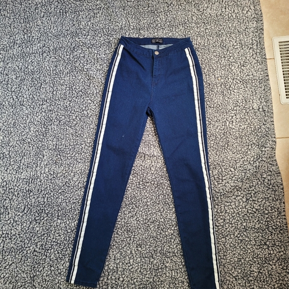 SOLD Racing Stripe Navy Blue Jeggings - Picture 2 of 4